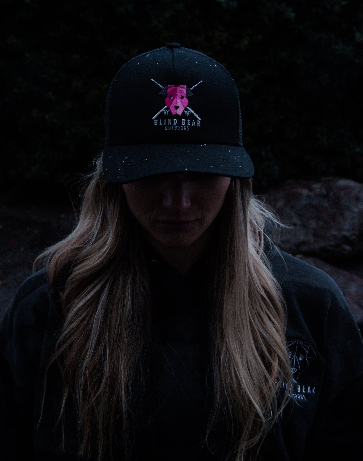 Angling Hat Black, Pink Logo